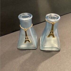 Blue Glass Eiffel Tower Charm Vases/Candle Holders- Pair